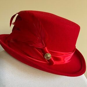 Miss Bierner Michael Howard Red Wool Hat with Feather
